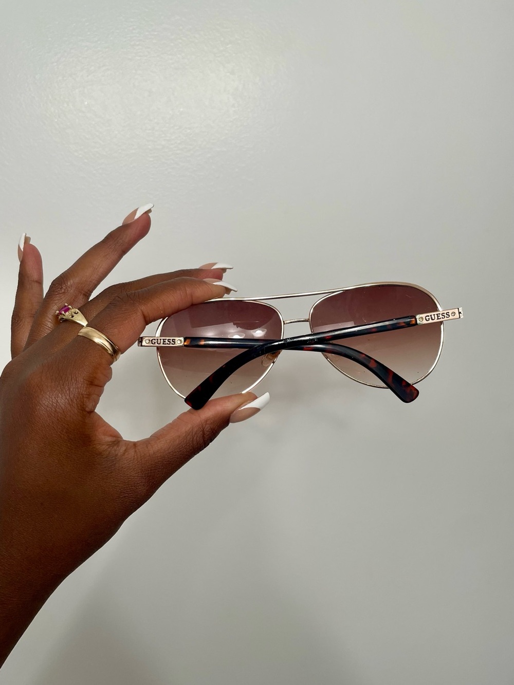 Guess Women's Aviator Sunglasses with Gold Frame and Brown Gradient Lenses